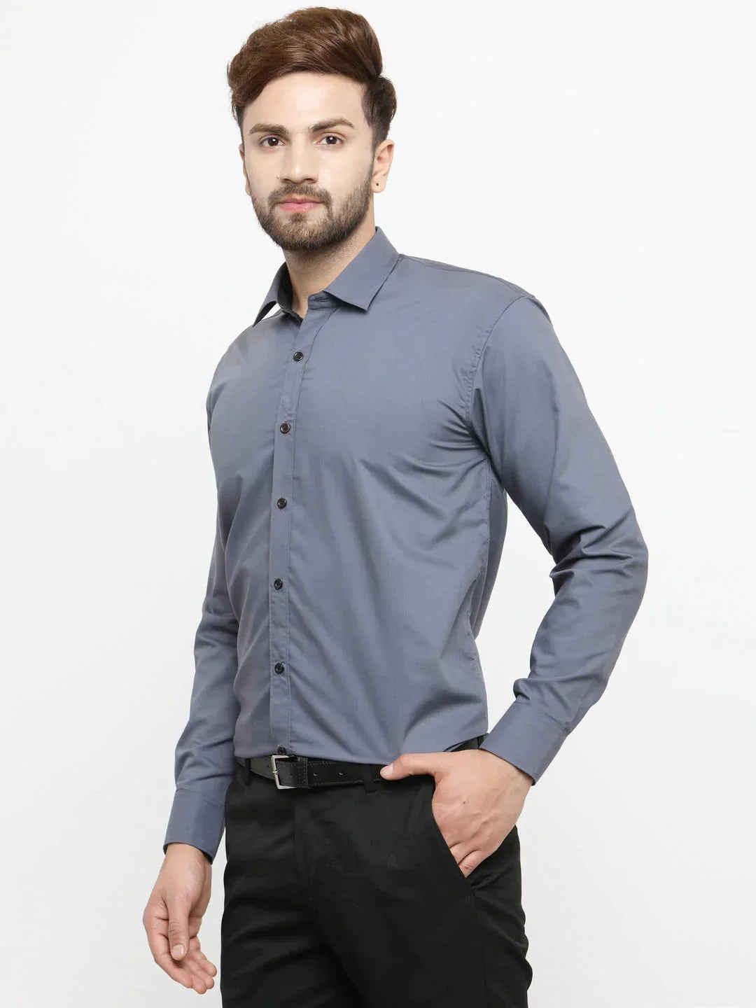 Men's Grey Formal Shirt with black detailing - Taantav