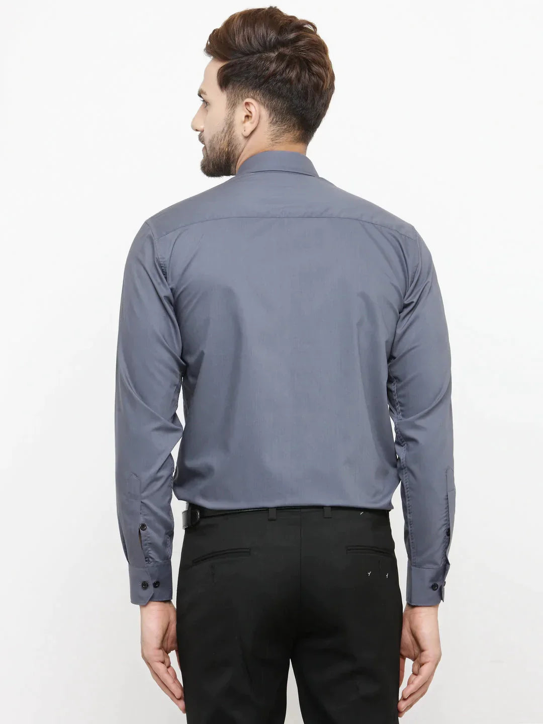 Men's Grey Formal Shirt with black detailing - Taantav