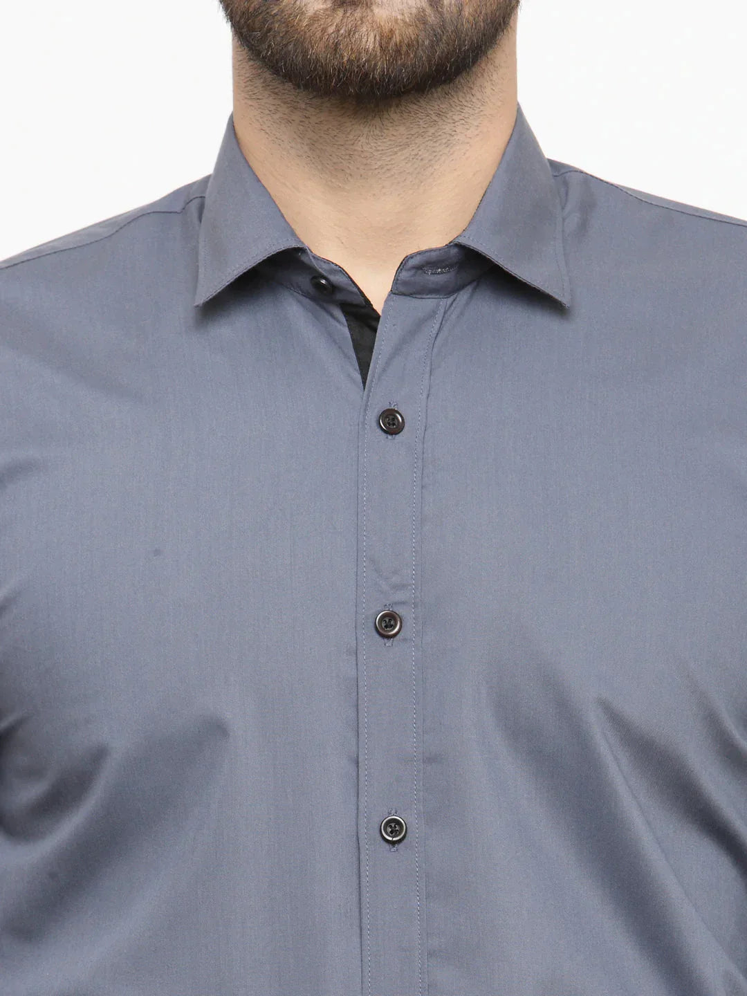 Men's Grey Formal Shirt with black detailing - Taantav