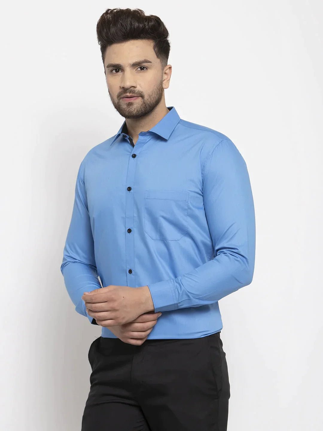 Men's Light Blue Formal Shirt with black detailing - Taantav