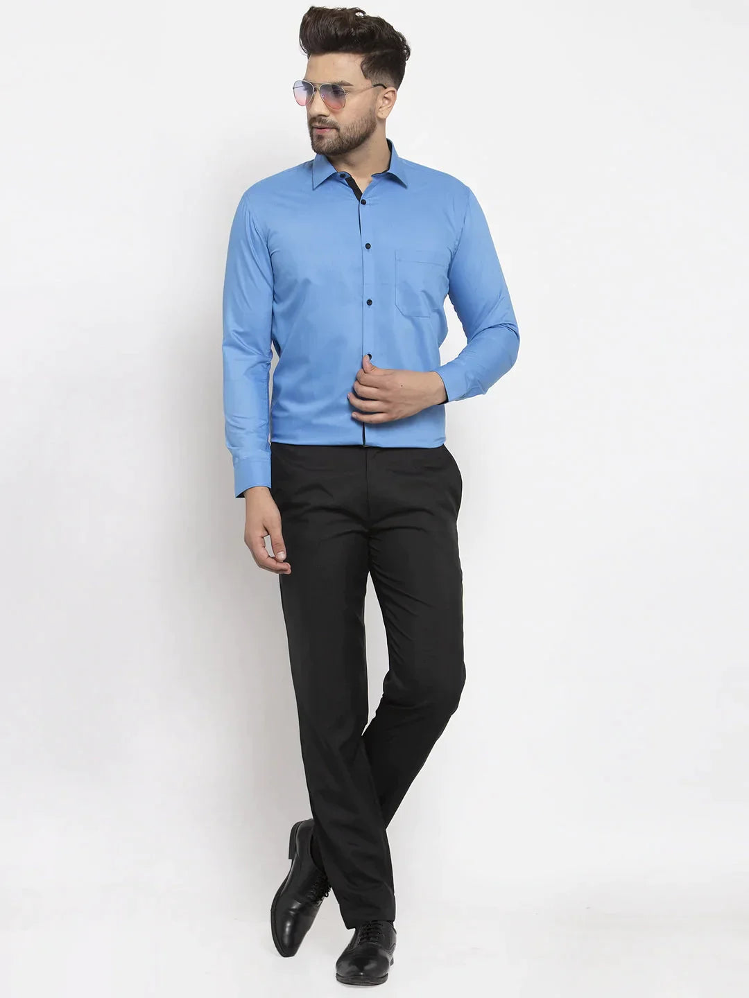 Men's Light Blue Formal Shirt with black detailing - Taantav