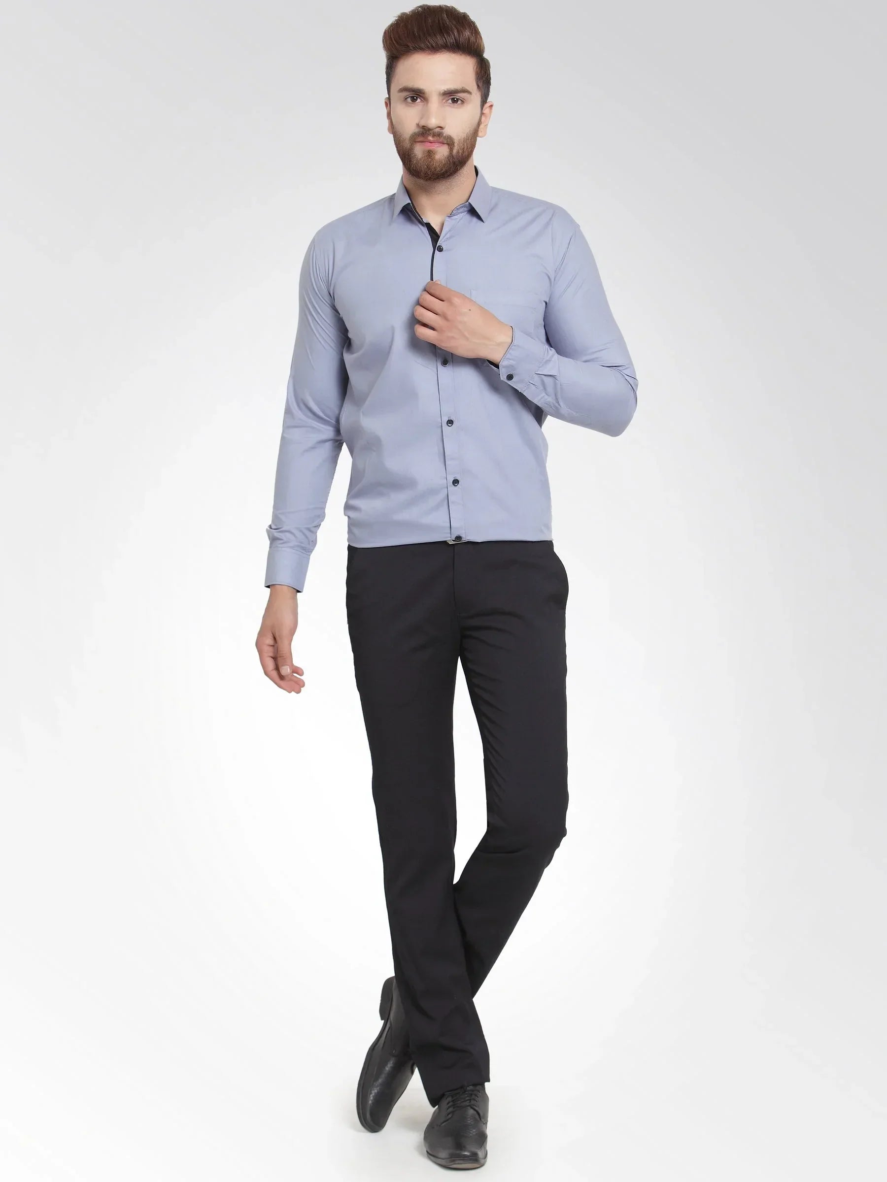 Men's Light Grey Formal Shirt with black detailing - Taantav