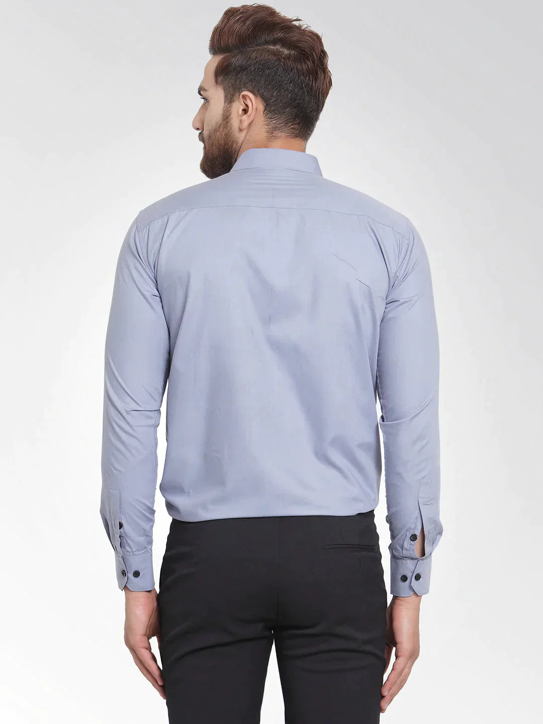 Men's Light Grey Formal Shirt with black detailing - Taantav