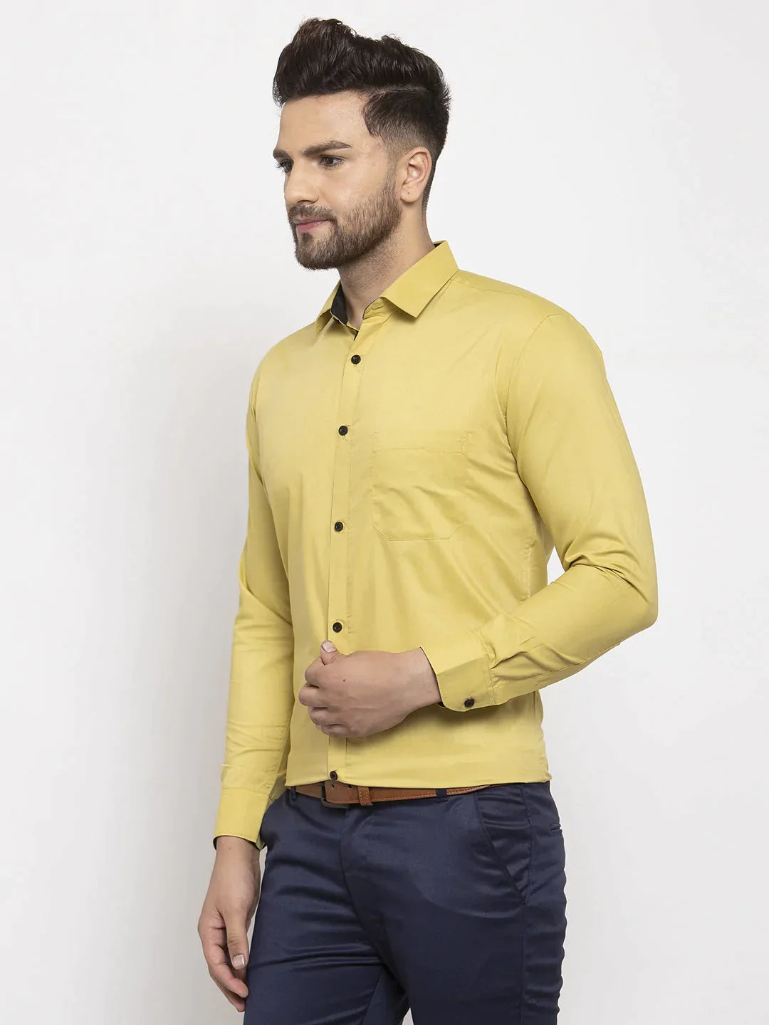 Men's Lime Yellow Formal Shirt with black detailing - Taantav