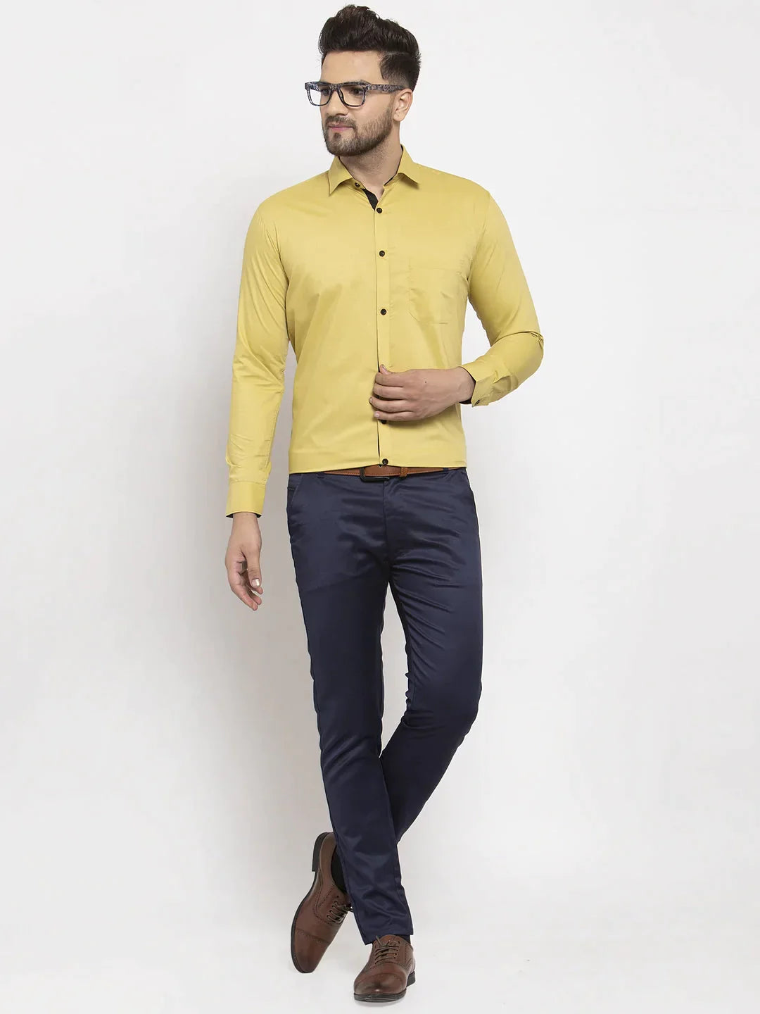 Men's Lime Yellow Formal Shirt with black detailing - Taantav