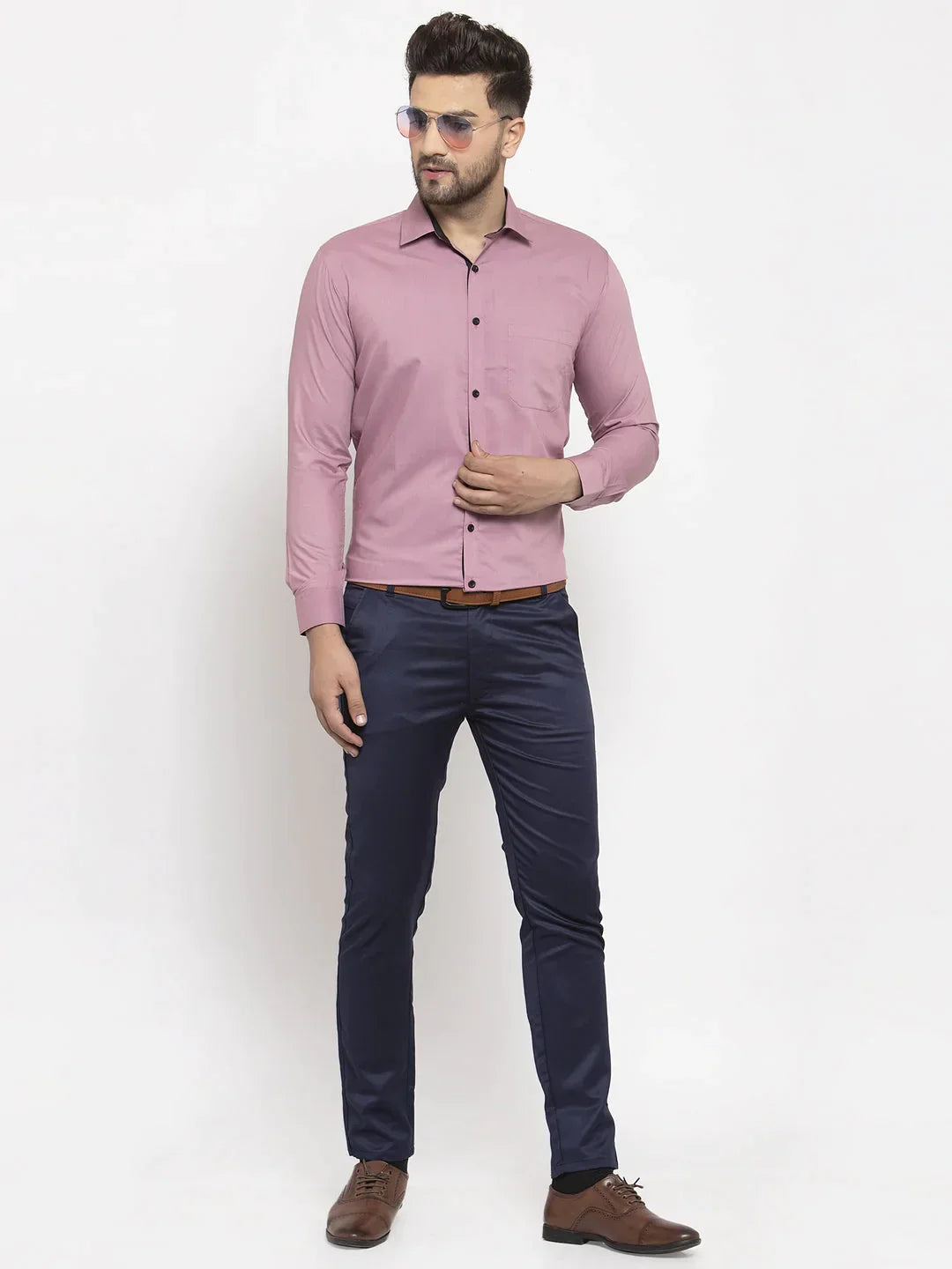 Men's Magenta Formal Shirt with black detailing - Taantav