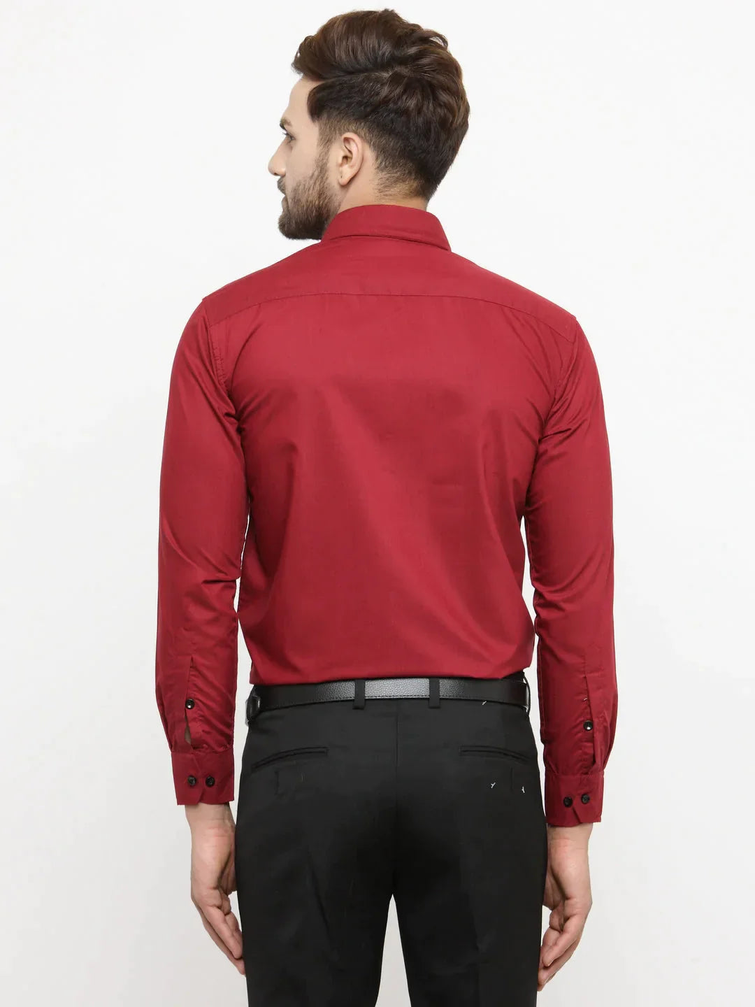 Men's Maroon Formal Shirt with black detailing - Taantav