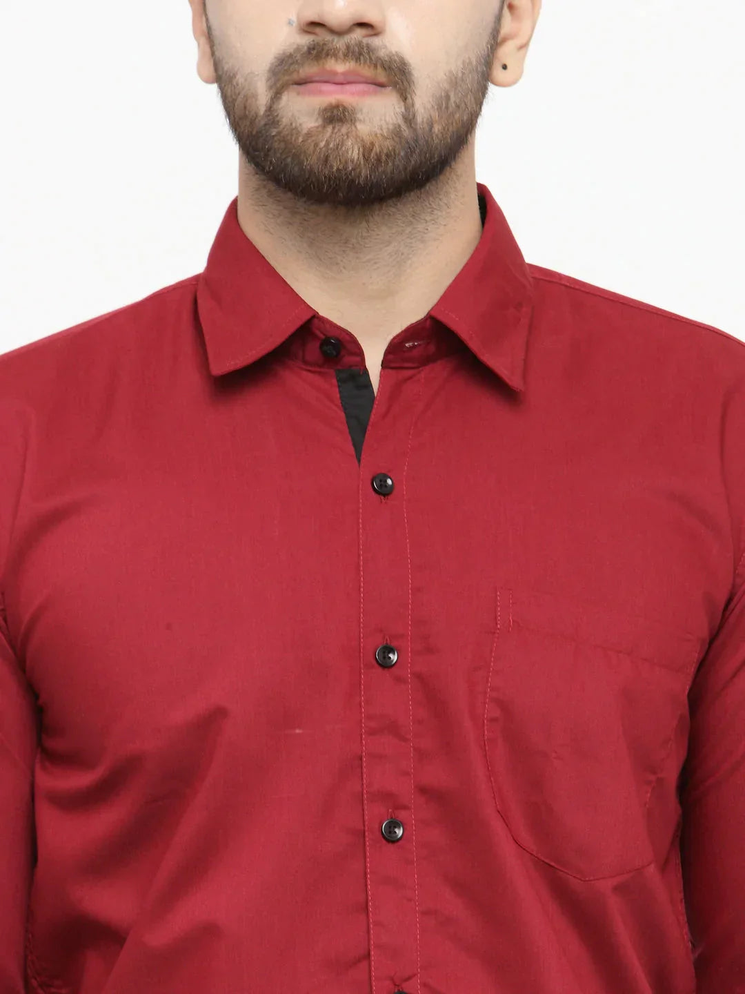 Men's Maroon Formal Shirt with black detailing - Taantav