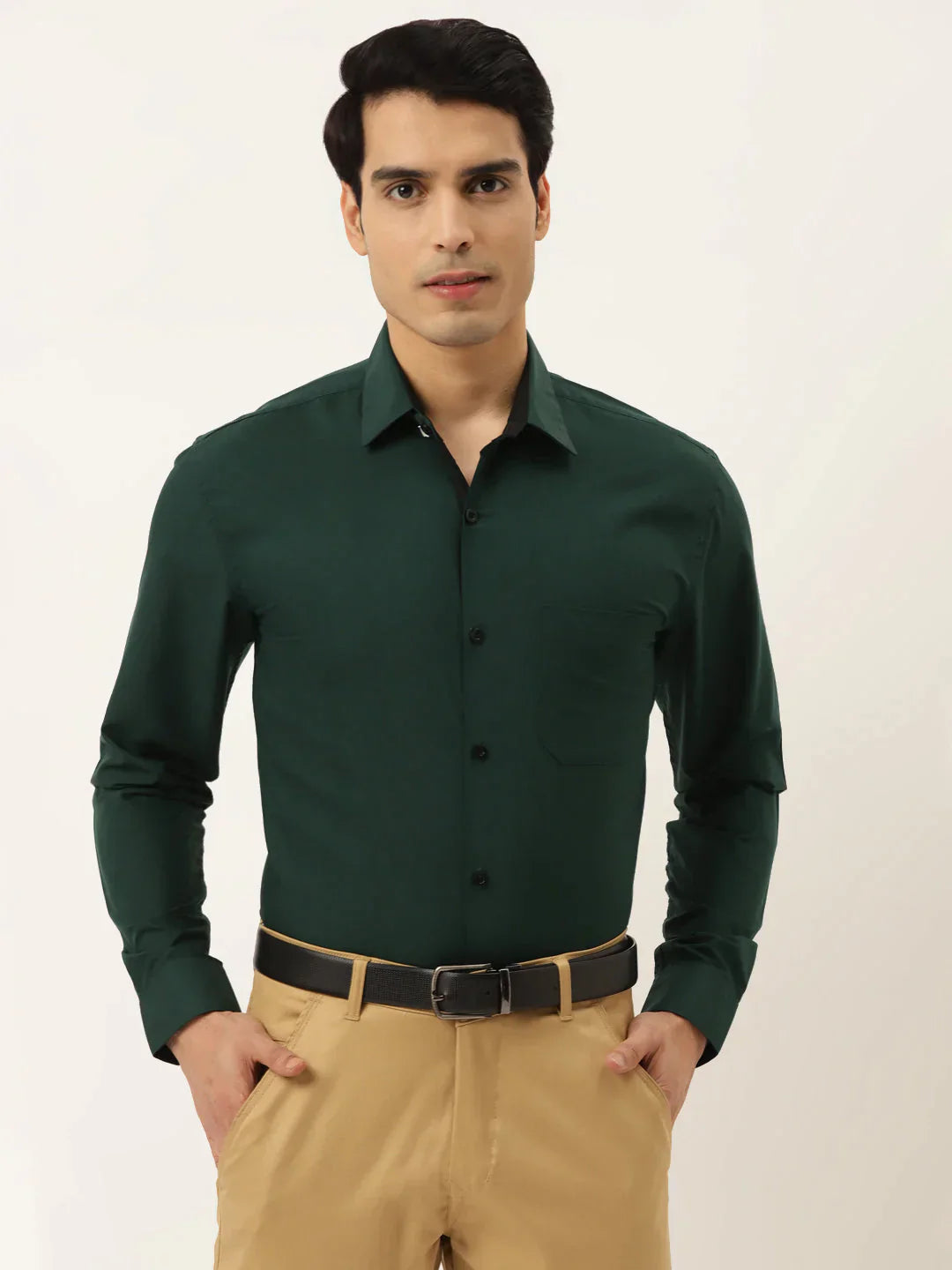 Men's Olive Green Formal Shirt with black detailing - Taantav