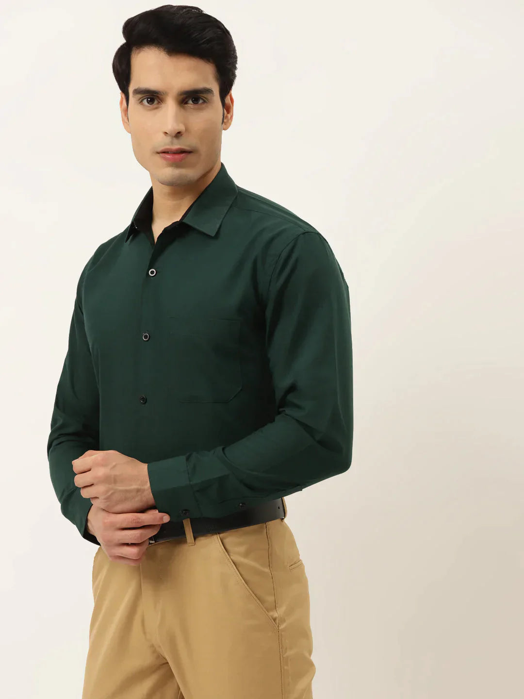 Men's Olive Green Formal Shirt with black detailing - Taantav