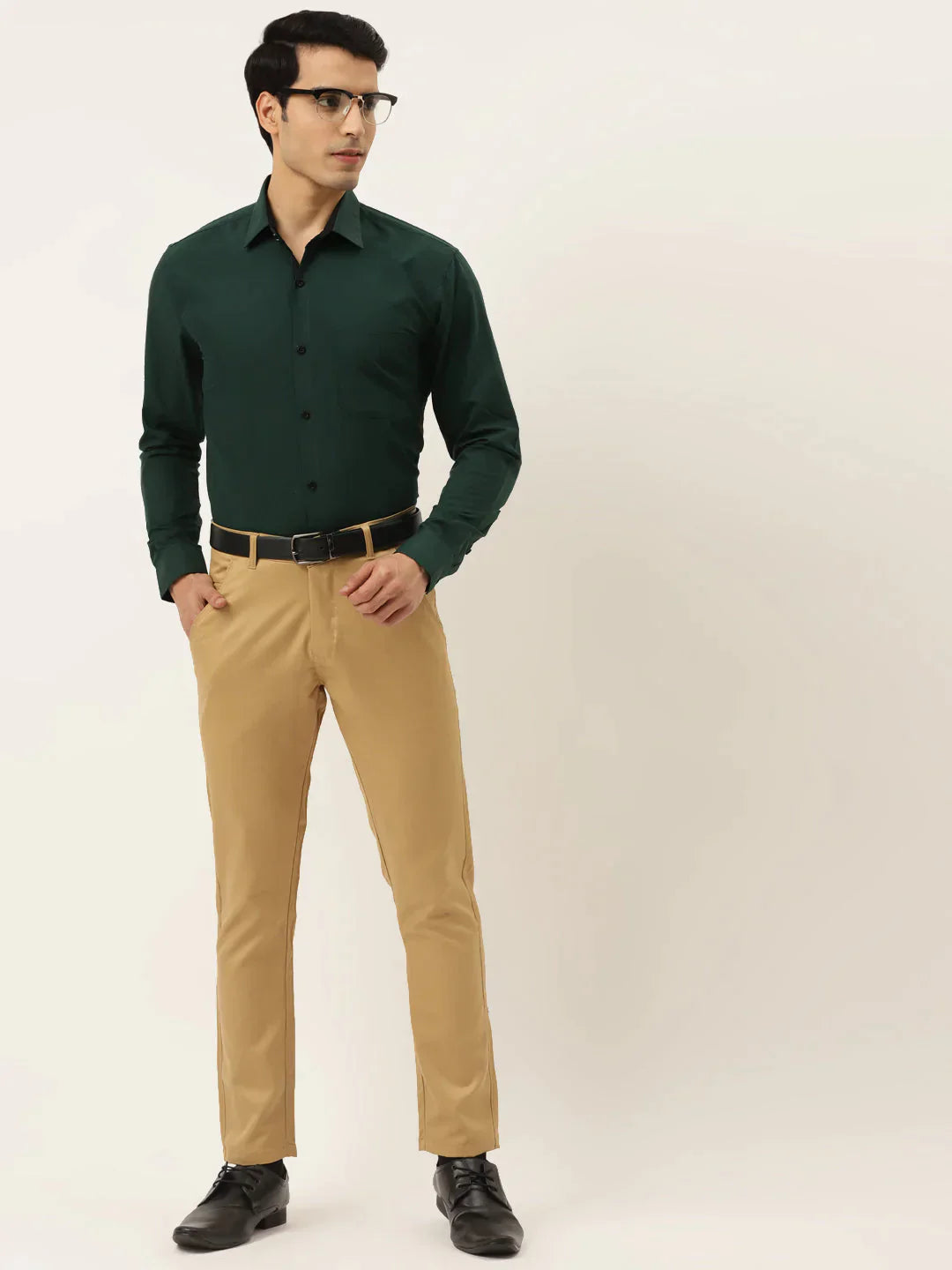 Men's Olive Green Formal Shirt with black detailing - Taantav