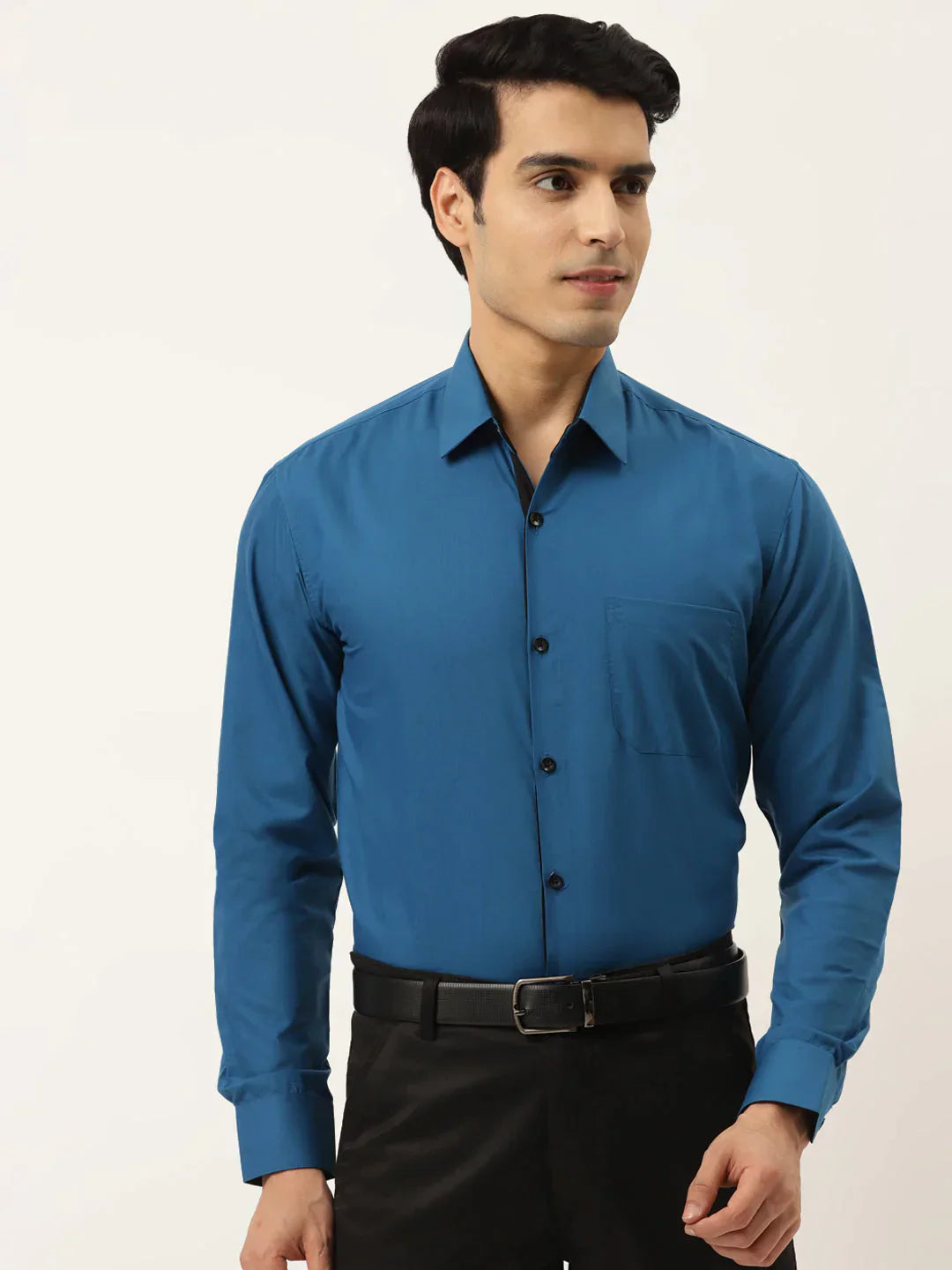 Men's Peacock Green Formal Shirt with black detailing - Taantav