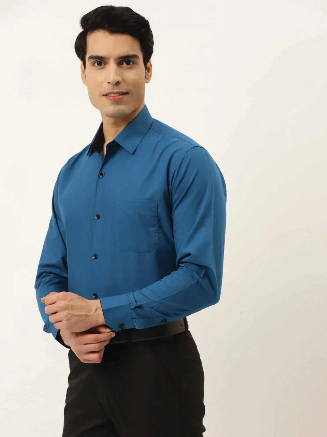 Men's Peacock Green Formal Shirt with black detailing - Taantav