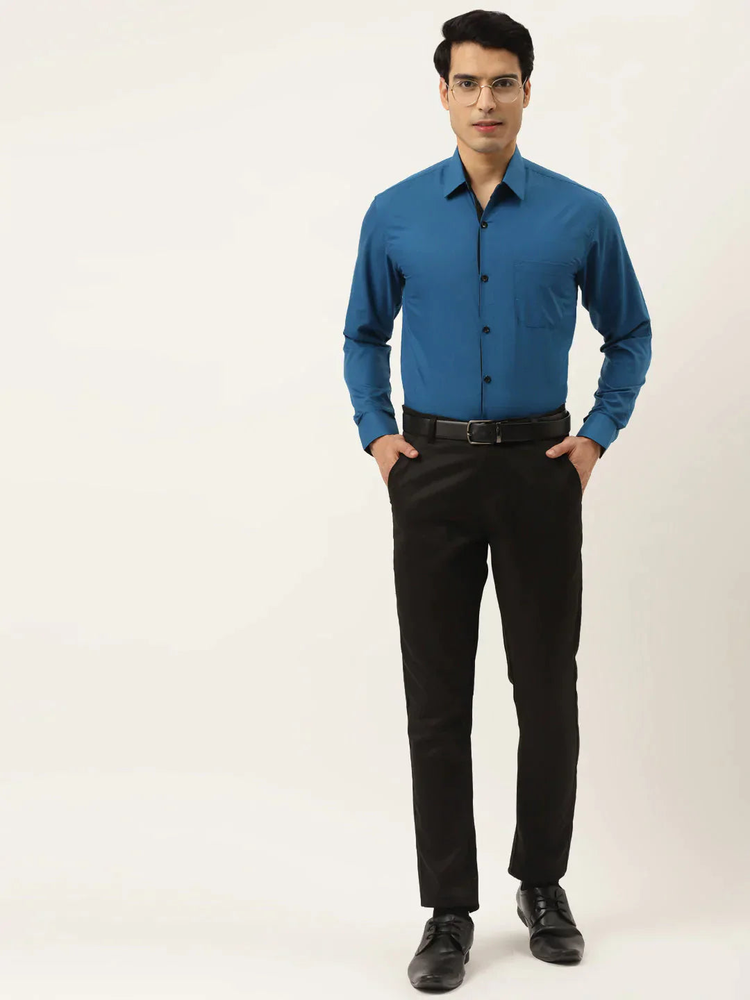 Men's Peacock Green Formal Shirt with black detailing - Taantav