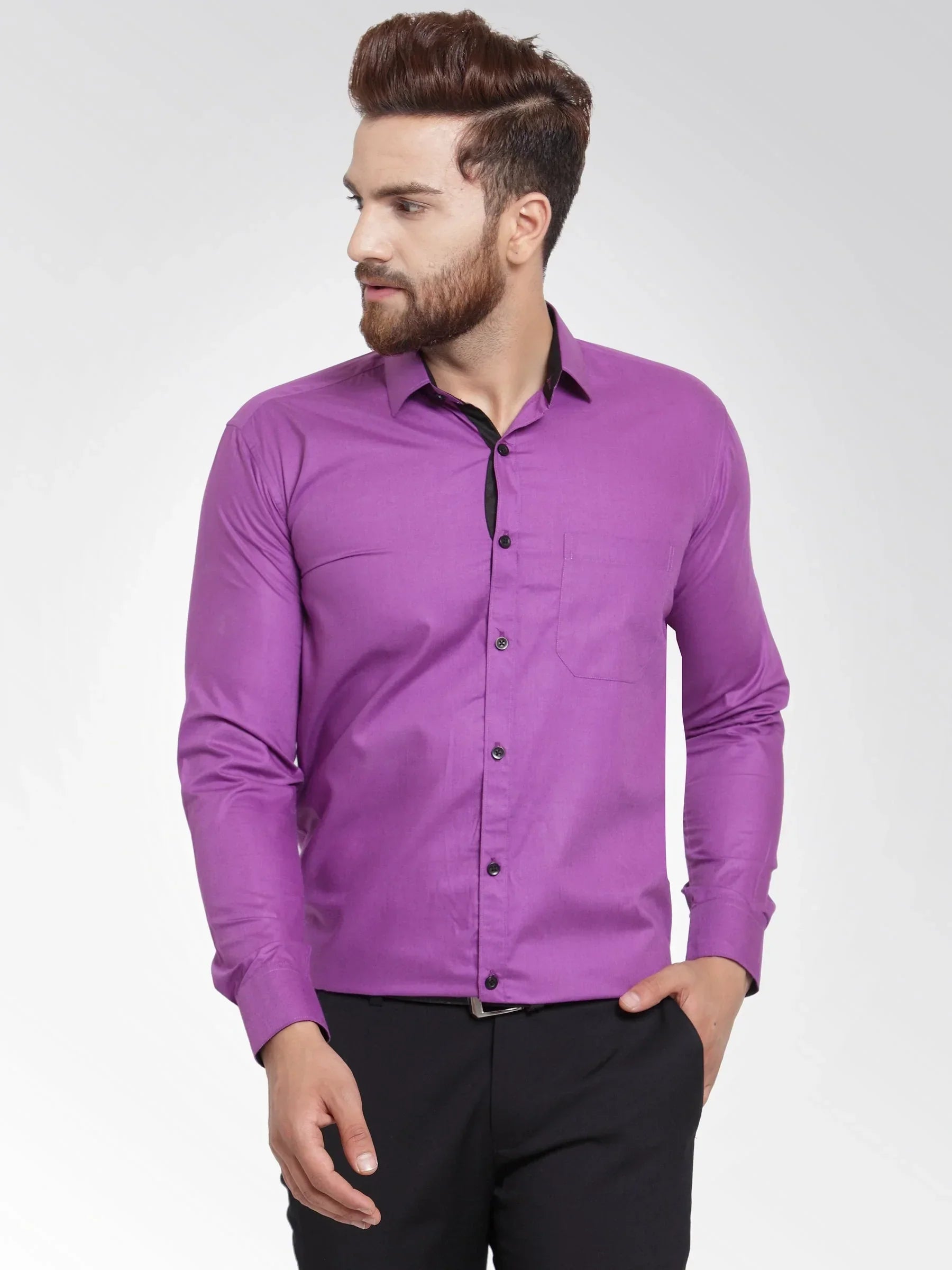 Men's Purple Formal Shirt with black detailing - Taantav