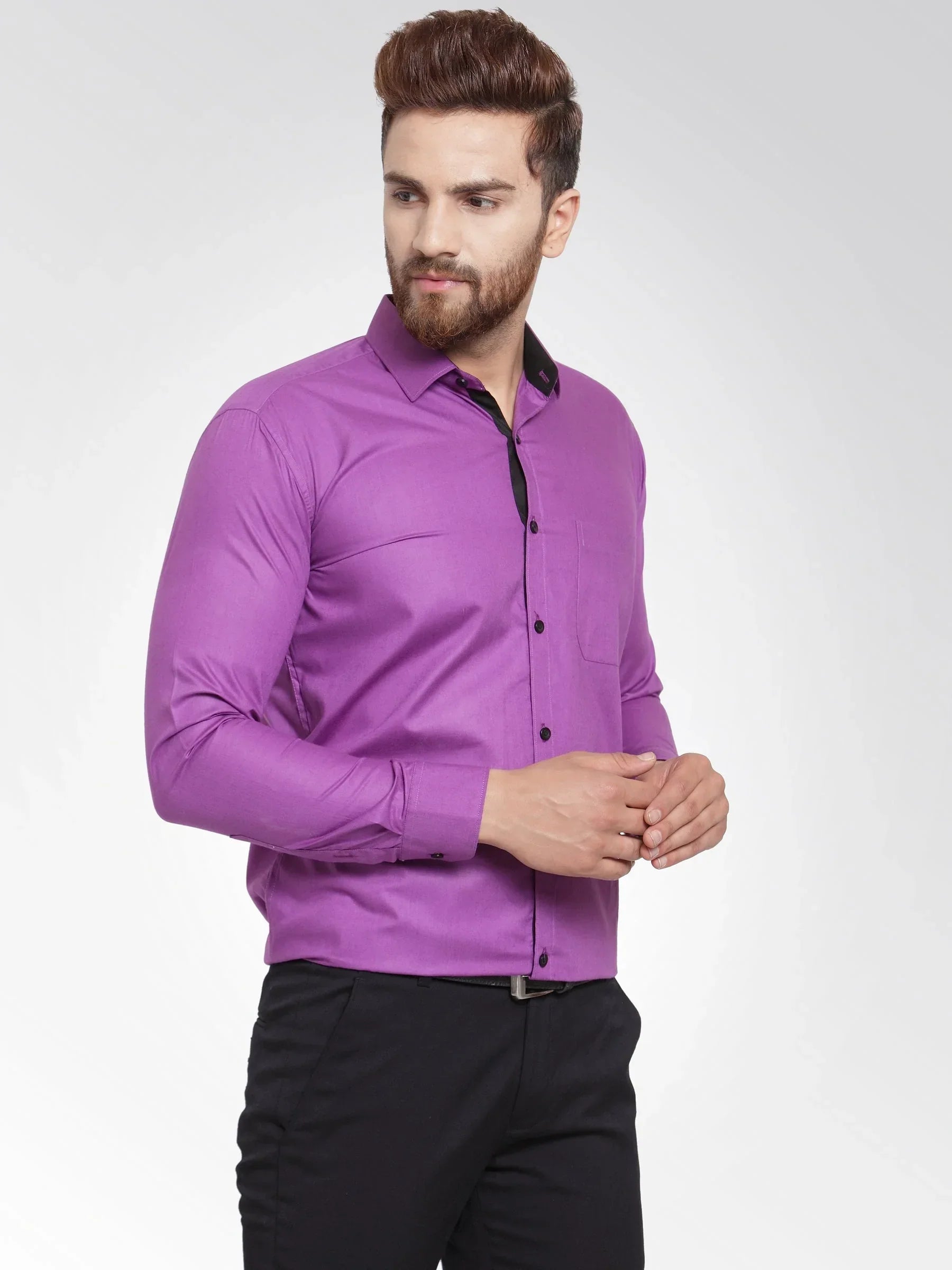 Men's Purple Formal Shirt with black detailing - Taantav