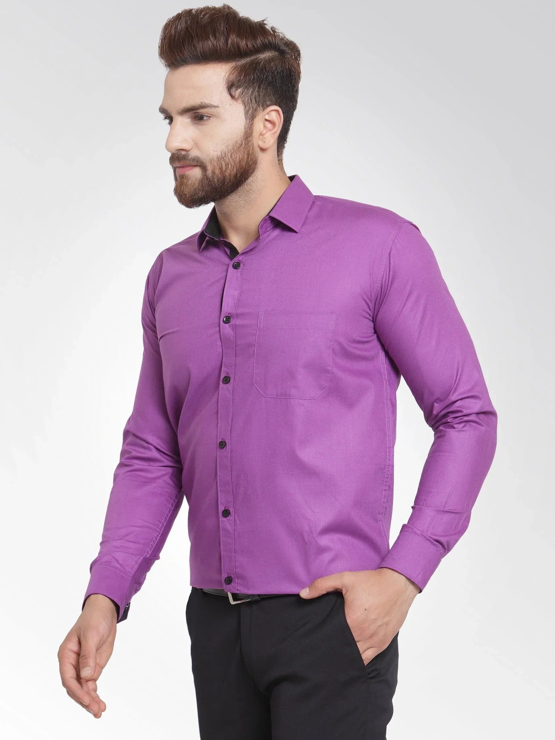 Men's Purple Formal Shirt with black detailing - Taantav