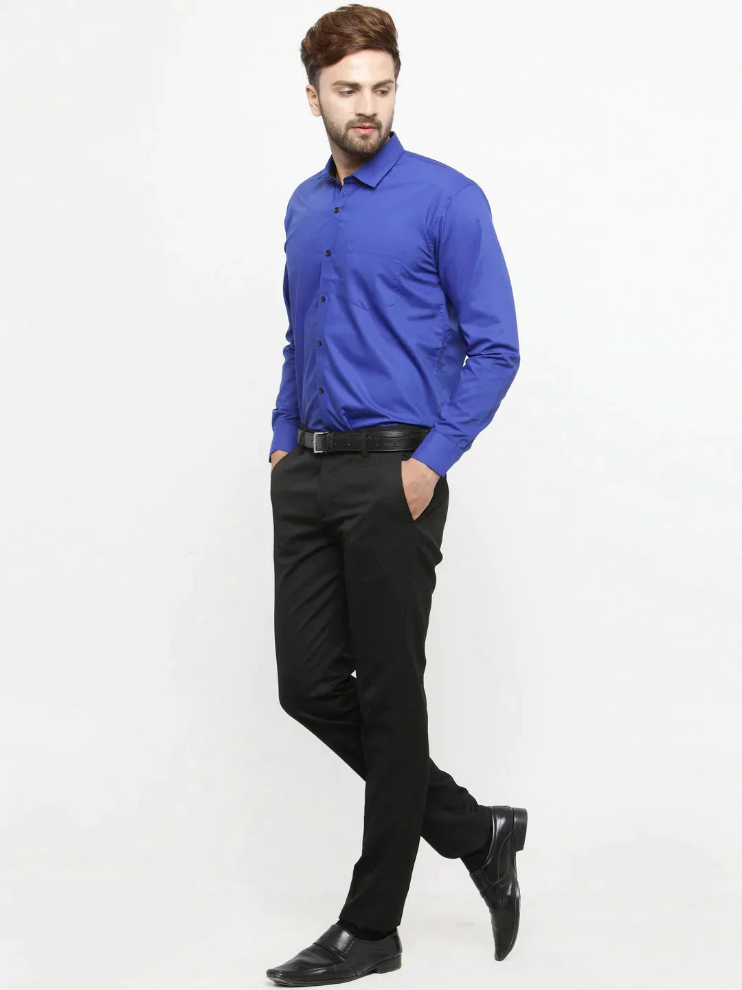 Men's Royal Blue Formal Shirt with black detailing - Taantav