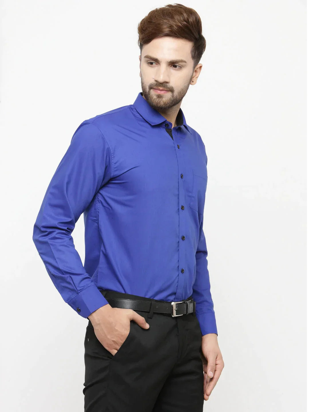 Men's Royal Blue Formal Shirt with black detailing - Taantav