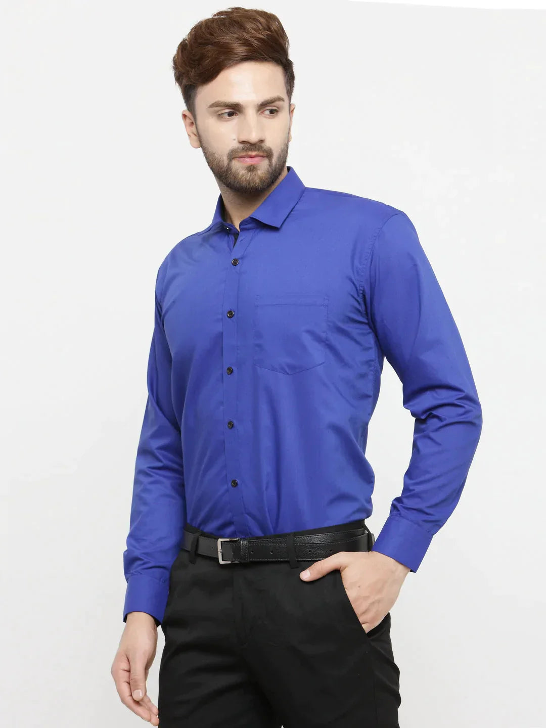 Men's Royal Blue Formal Shirt with black detailing - Taantav