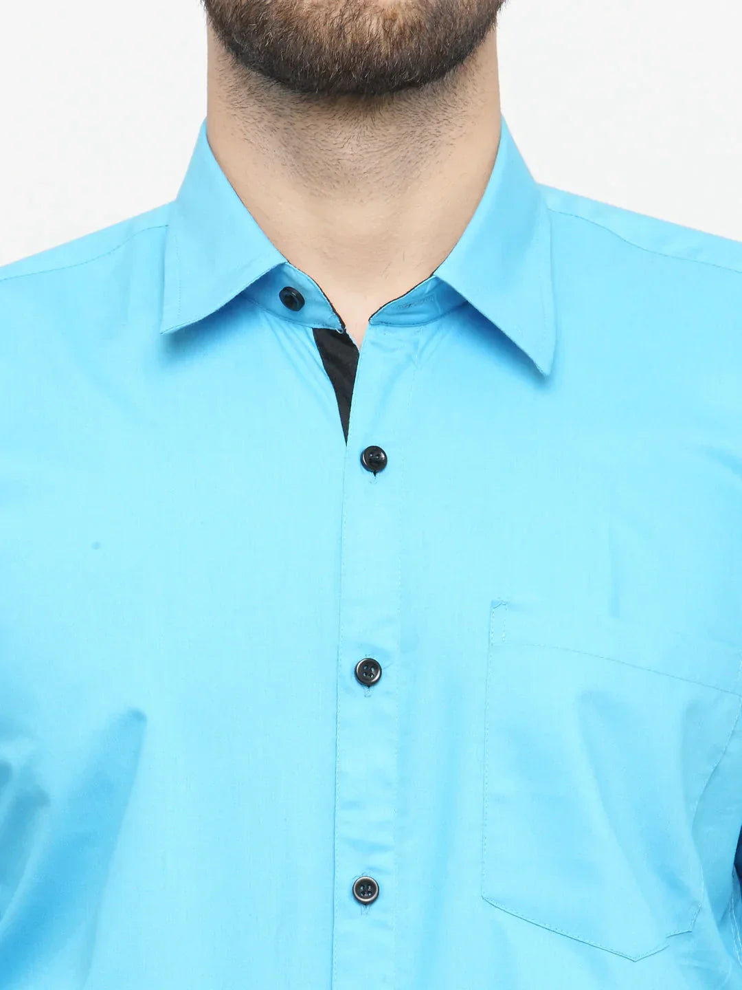 Men's Sky Blue Formal Shirt with black detailing - Taantav