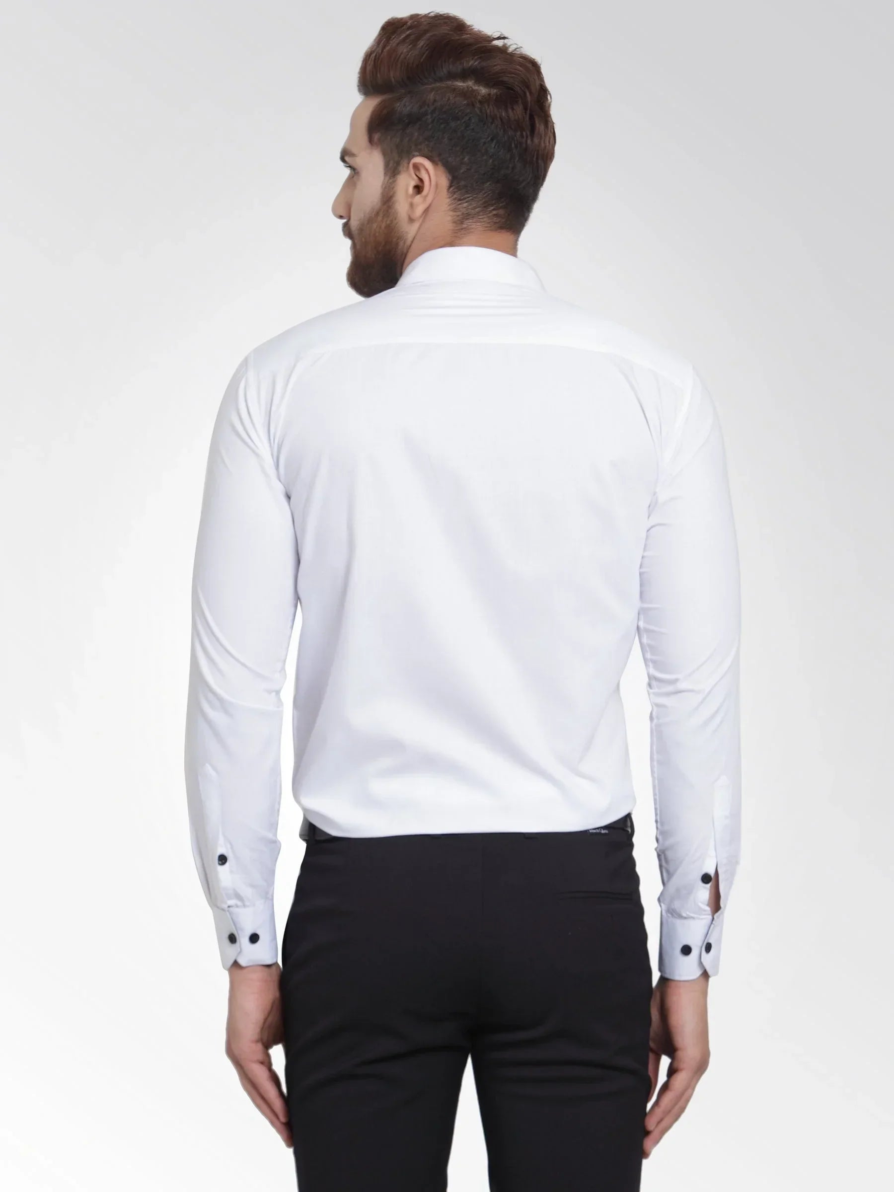 Men's White Formal Shirt with black detailing - Taantav