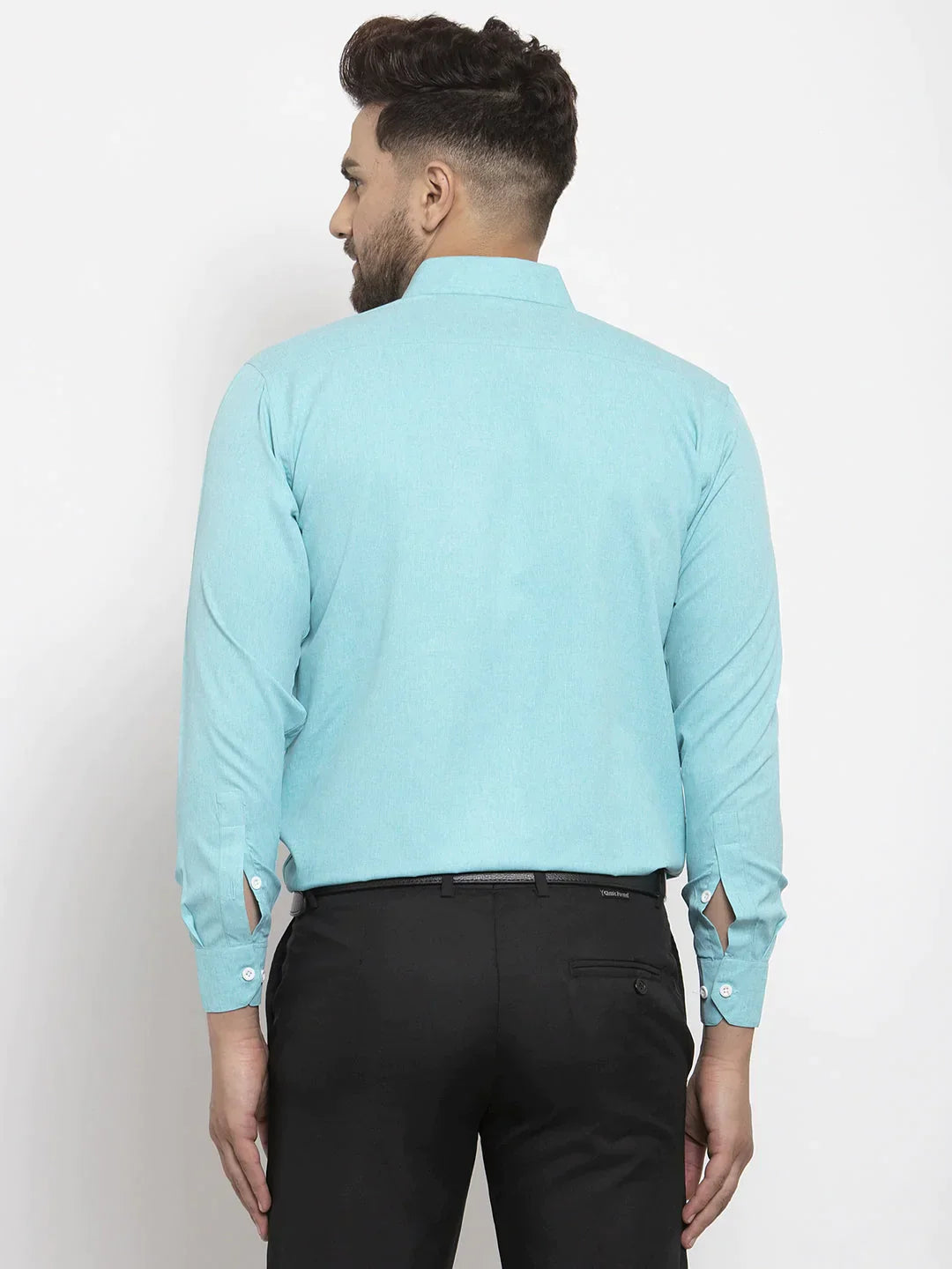 Men's Aqua Blue Formal Shirt with white detailing - Taantav