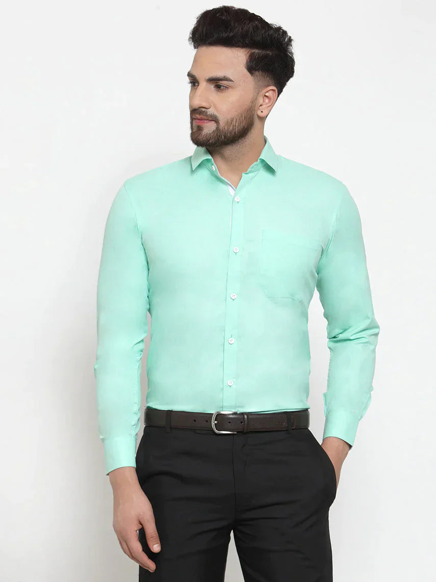 Men's Green Formal Shirt with white detailing - Taantav