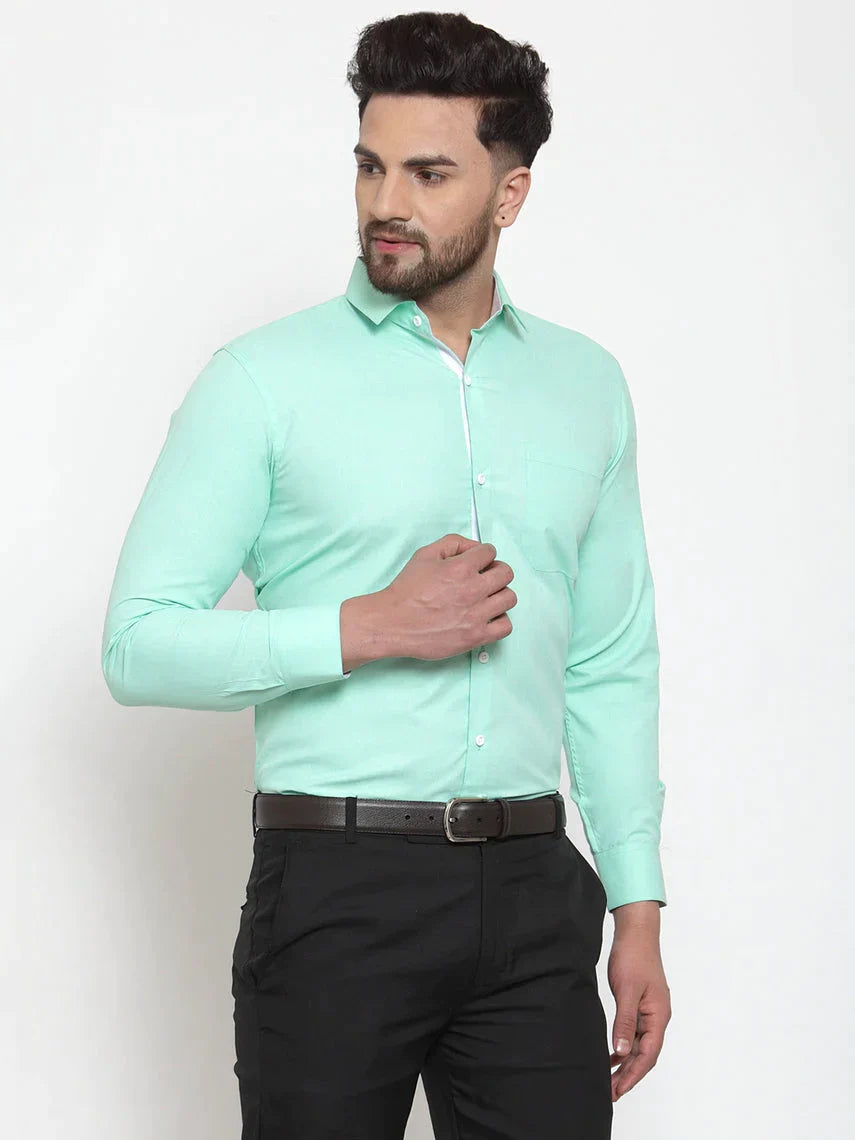 Men's Green Formal Shirt with white detailing - Taantav