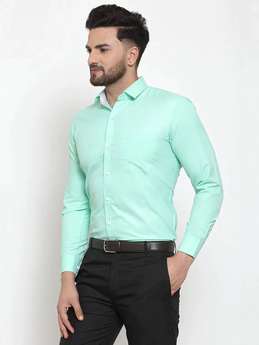 Men's Green Formal Shirt with white detailing - Taantav