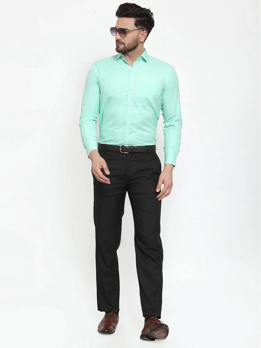 Men's Green Formal Shirt with white detailing - Taantav