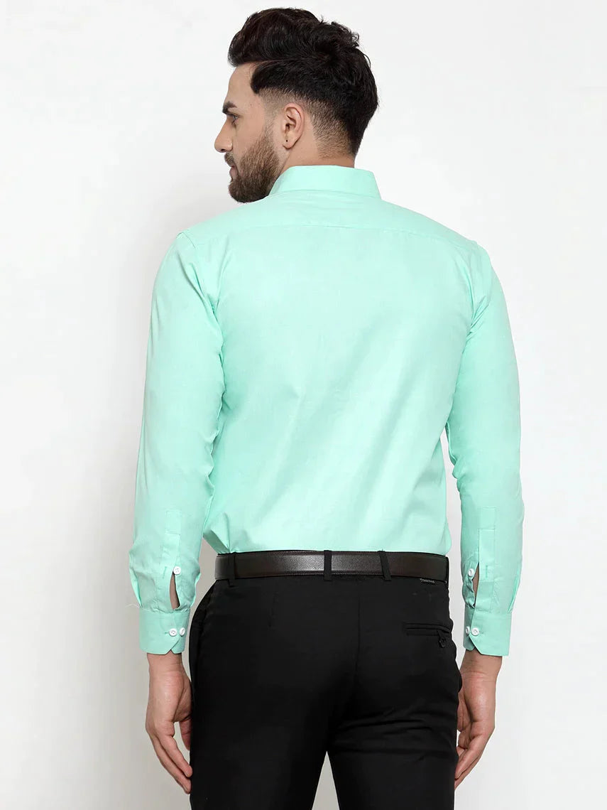 Men's Green Formal Shirt with white detailing - Taantav