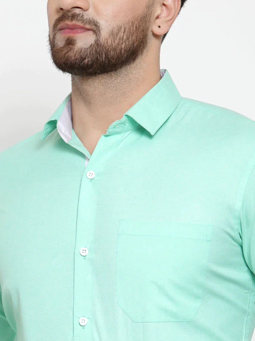 Men's Green Formal Shirt with white detailing - Taantav