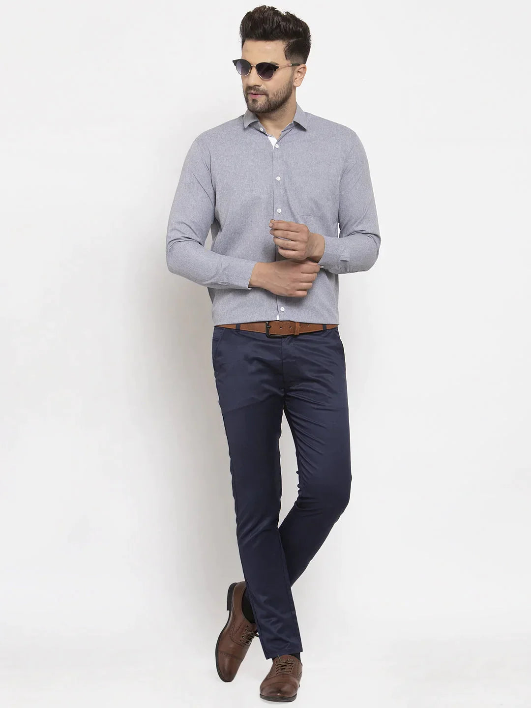 Men's Grey Formal Shirt with white detailing - Taantav