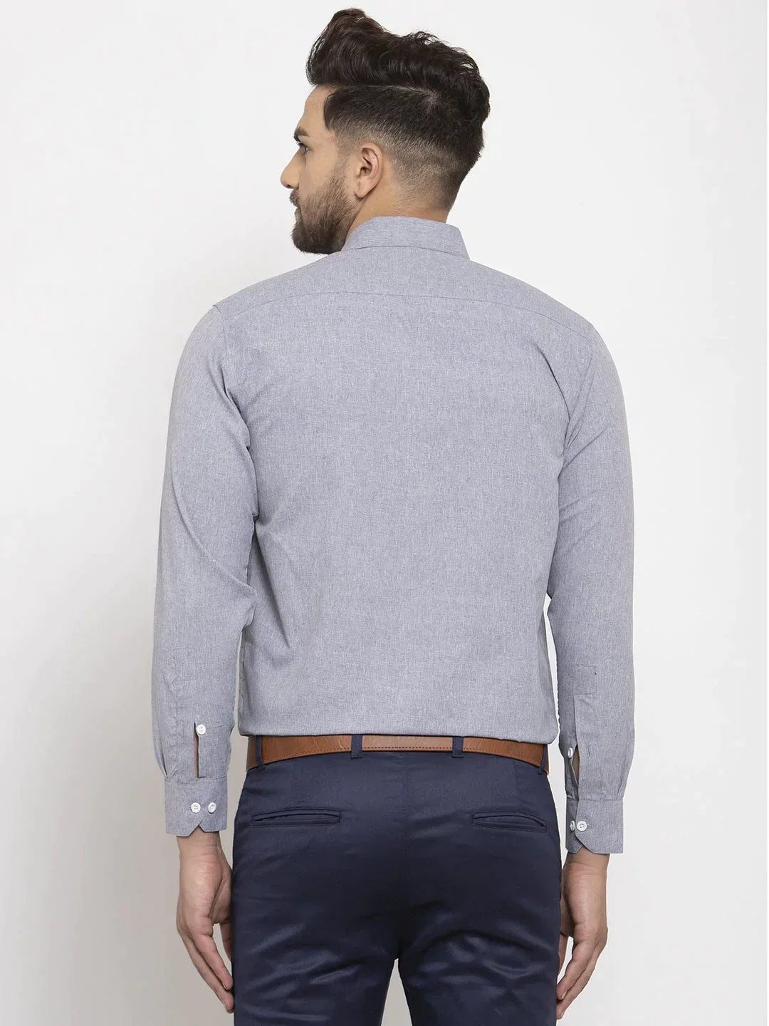 Men's Grey Formal Shirt with white detailing - Taantav