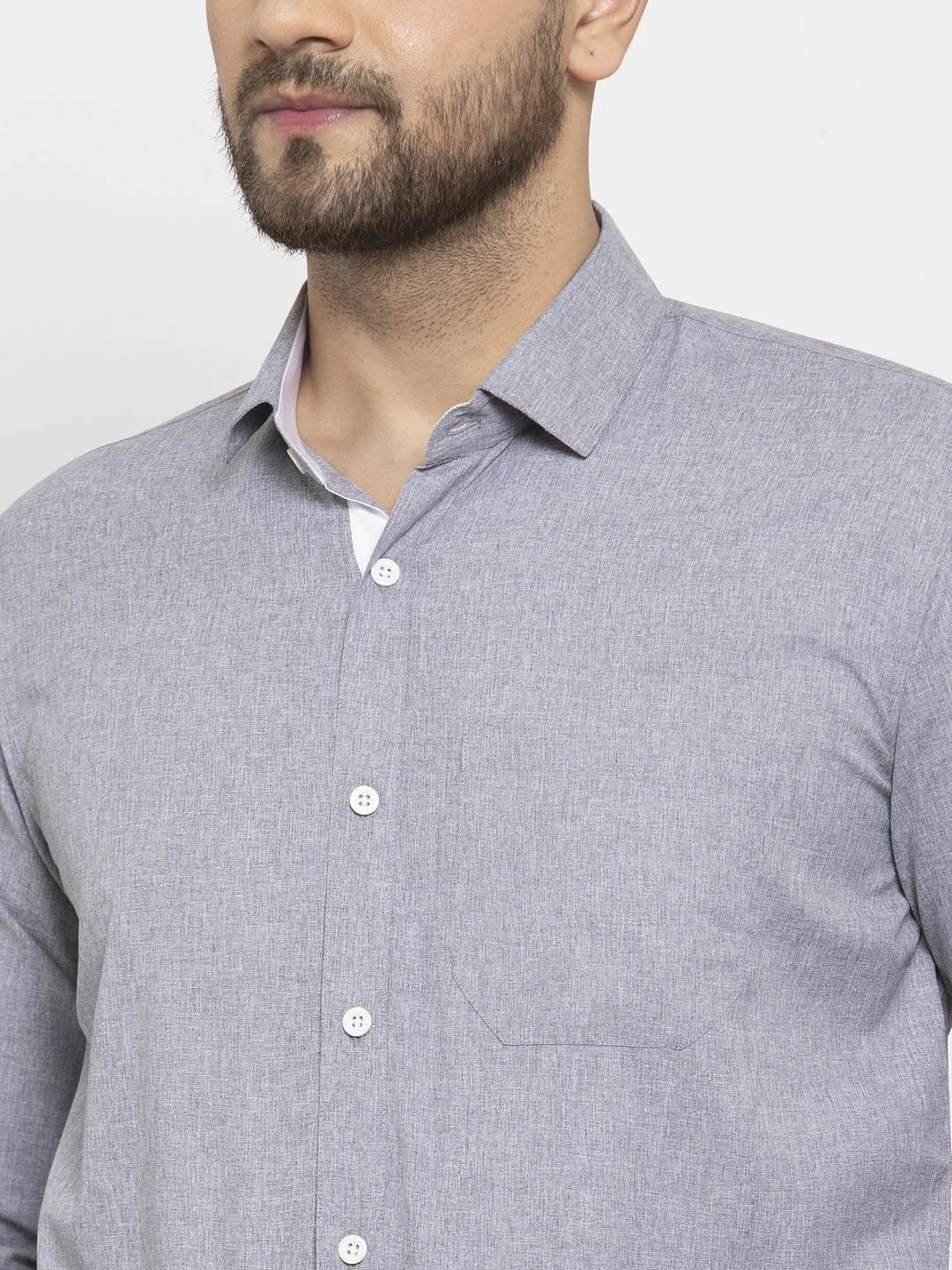 Men's Grey Formal Shirt with white detailing - Taantav