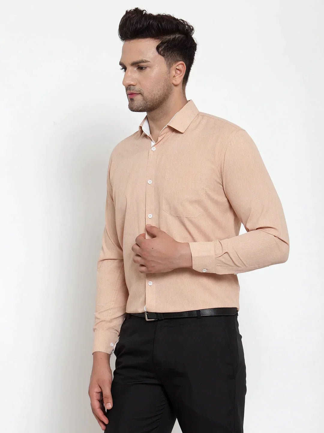 Men's Light-Brown Formal Shirt with white detailing - Taantav