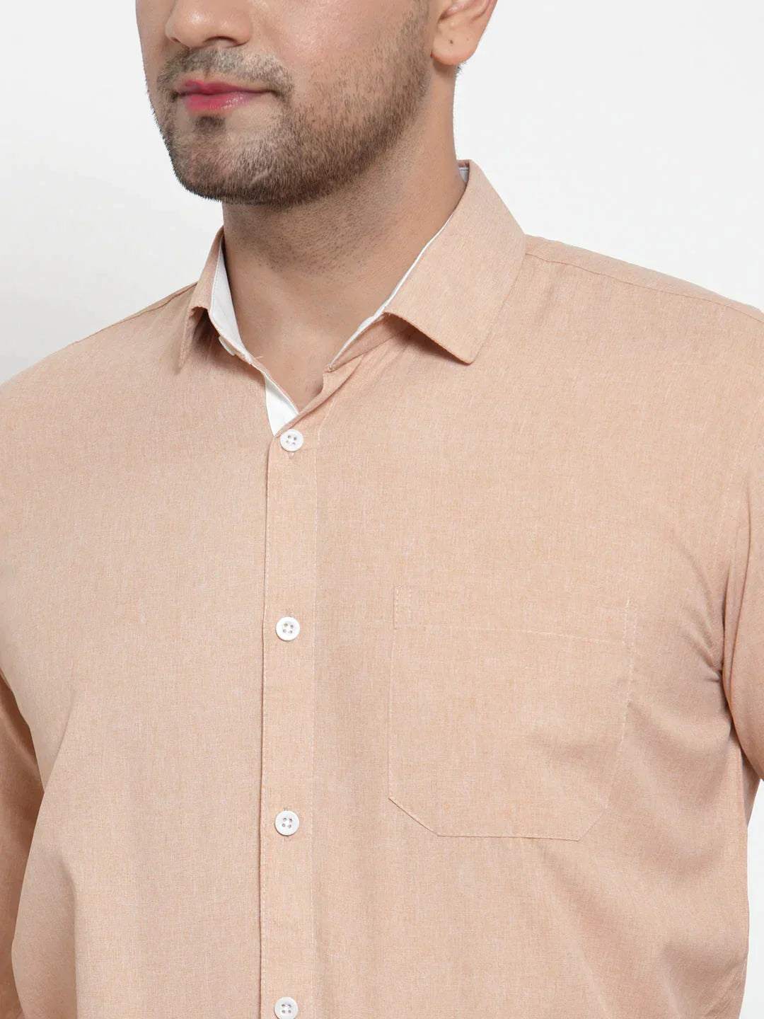 Men's Light-Brown Formal Shirt with white detailing - Taantav