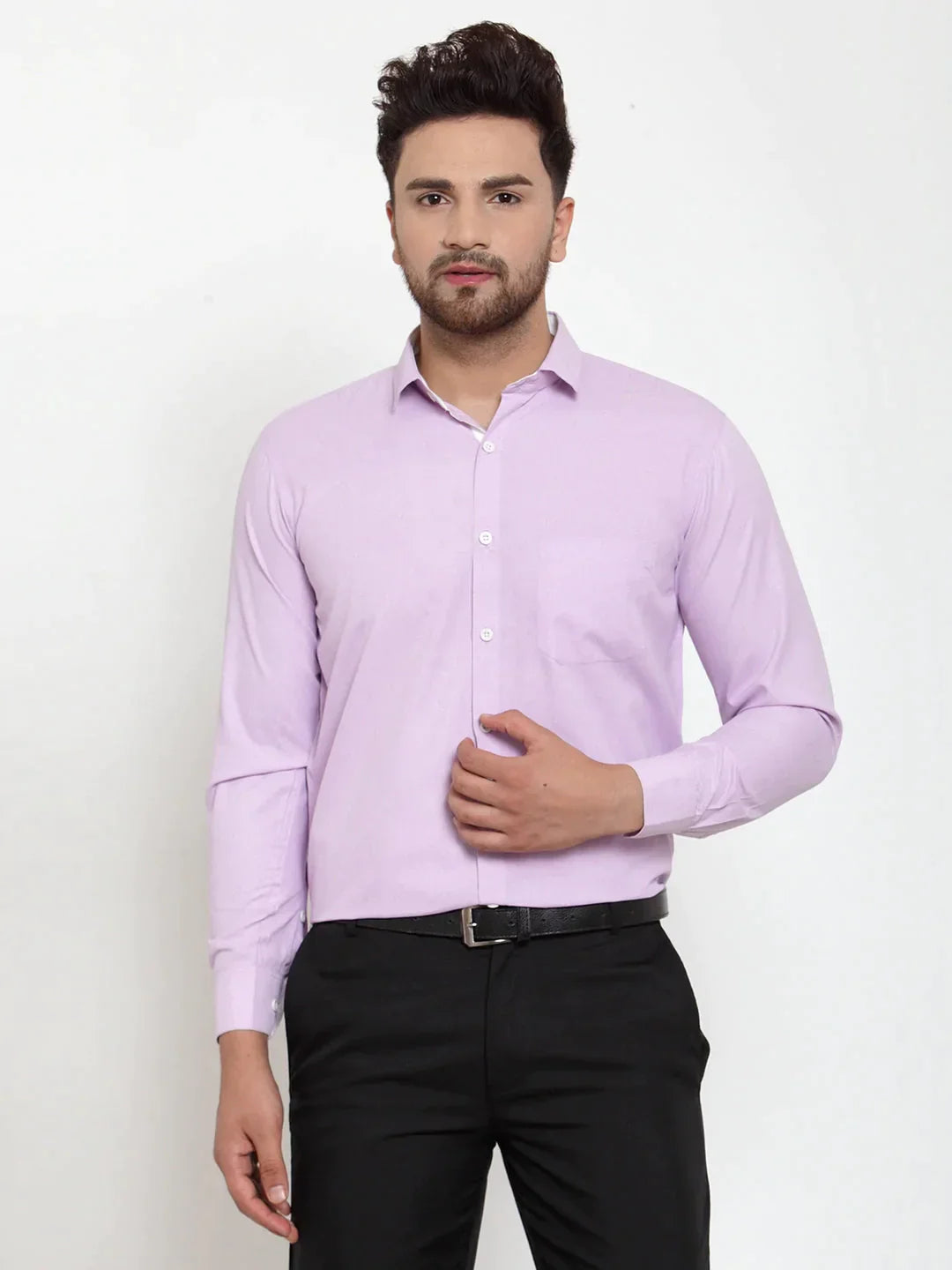 Men's Light-Purple Formal Shirt with white detailing - Taantav