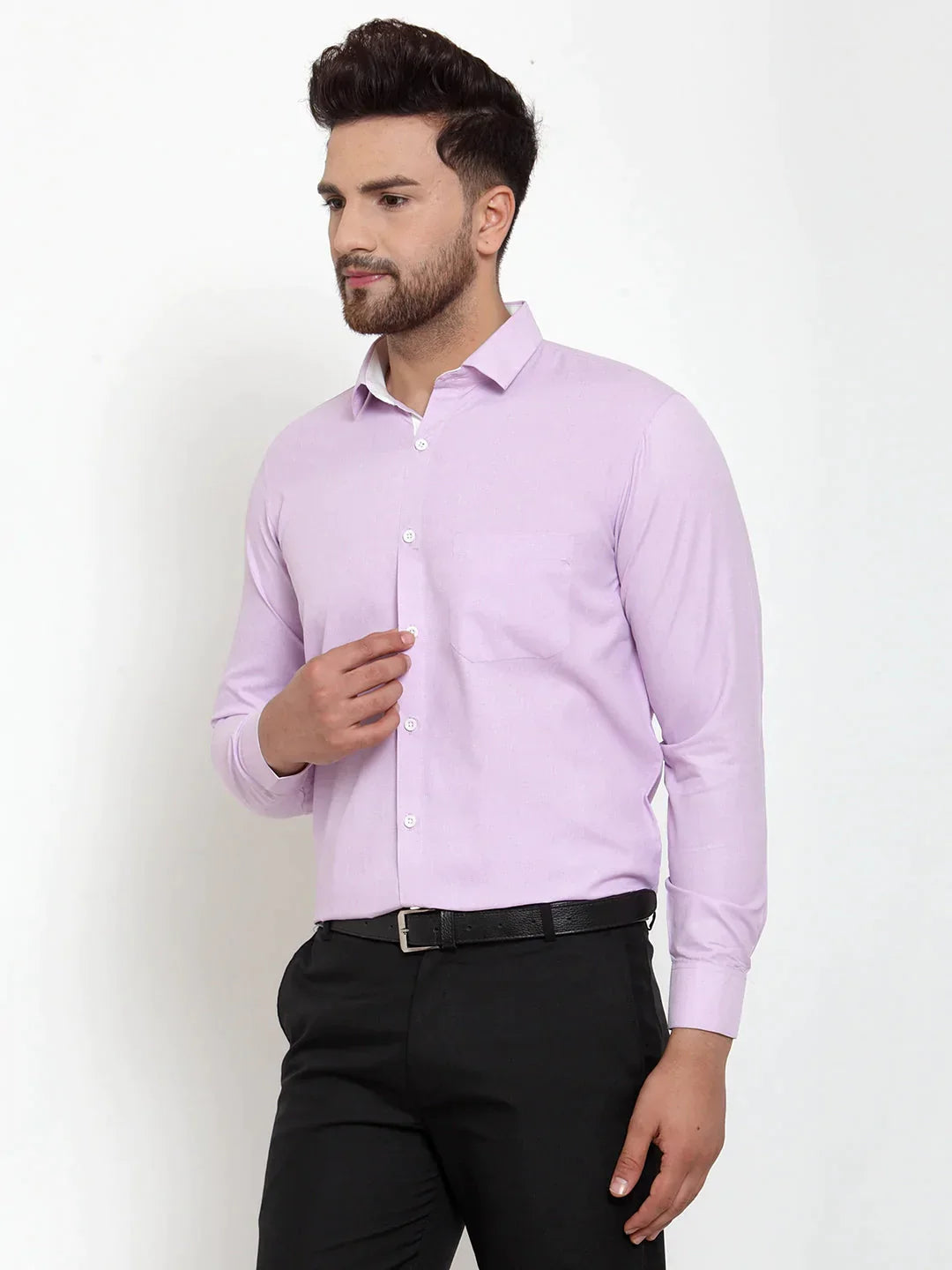 Men's Light-Purple Formal Shirt with white detailing - Taantav