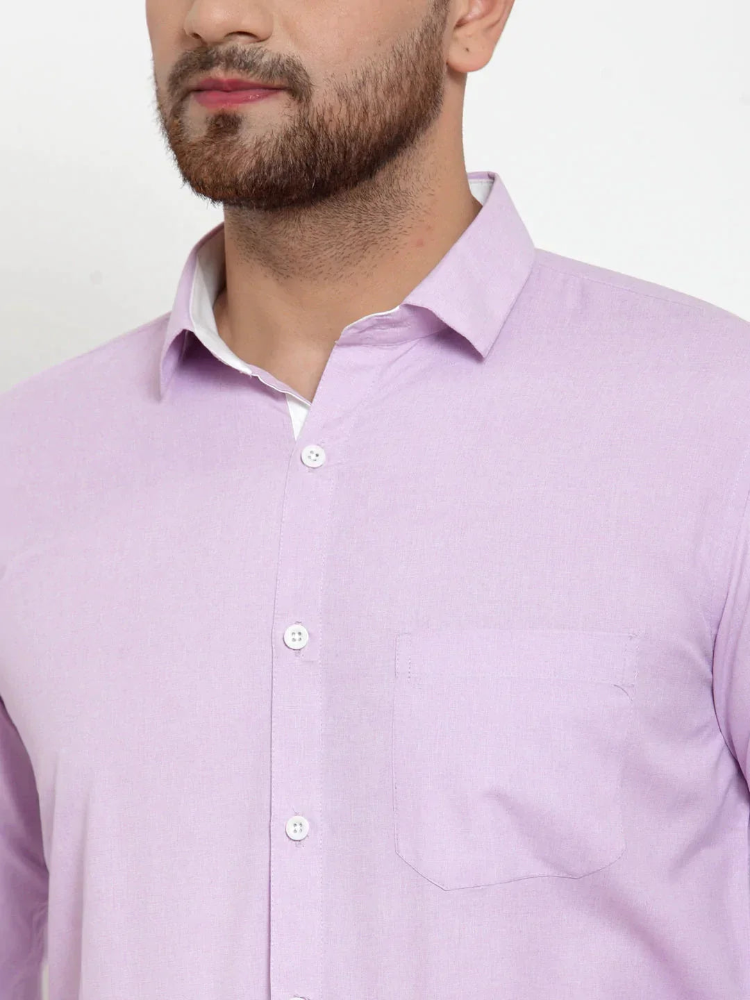 Men's Light-Purple Formal Shirt with white detailing - Taantav