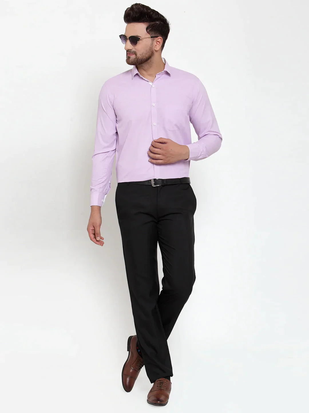 Men's Light-Purple Formal Shirt with white detailing - Taantav