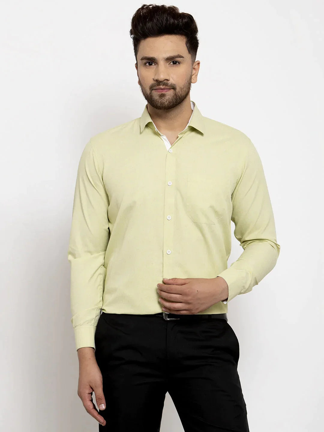 Men's Lime Green Formal Shirt with white detailing - Taantav