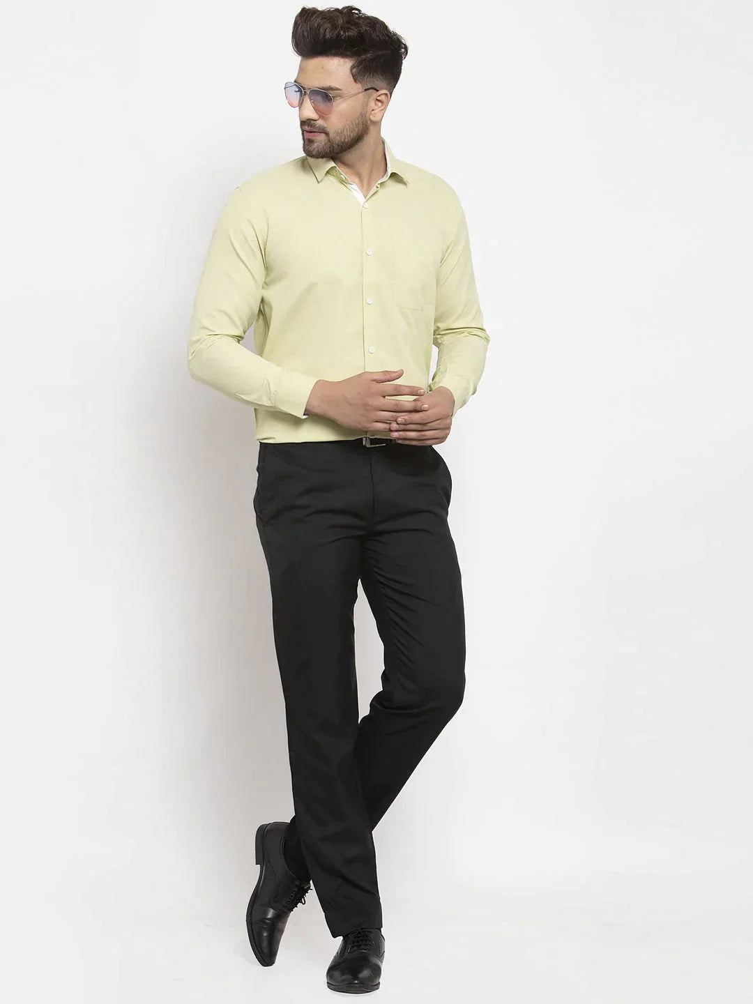 Men's Lime Green Formal Shirt with white detailing - Taantav