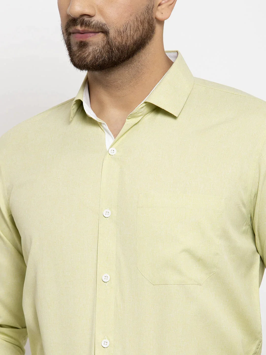 Men's Lime Green Formal Shirt with white detailing - Taantav