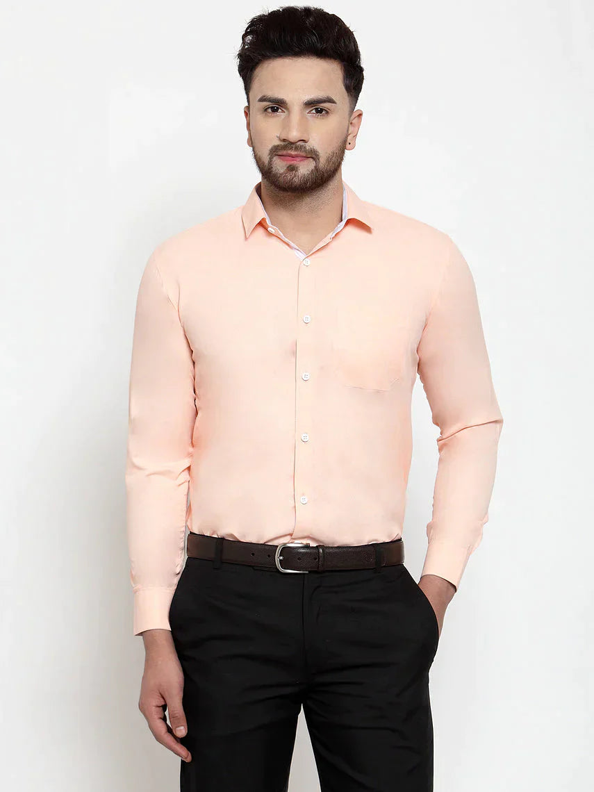 Men's Orange Formal Shirt with white detailing - Taantav