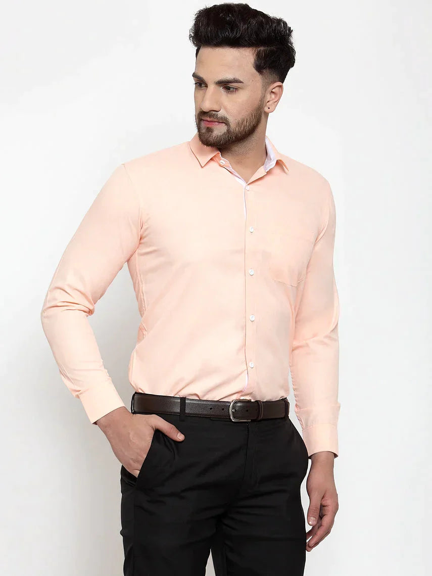 Men's Orange Formal Shirt with white detailing - Taantav