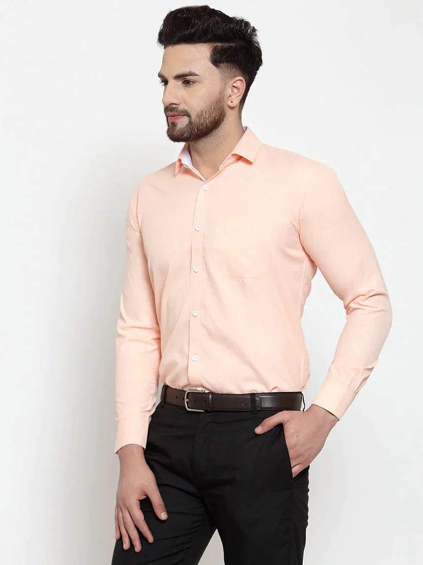 Men's Orange Formal Shirt with white detailing - Taantav