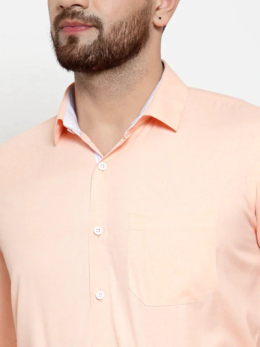 Men's Orange Formal Shirt with white detailing - Taantav