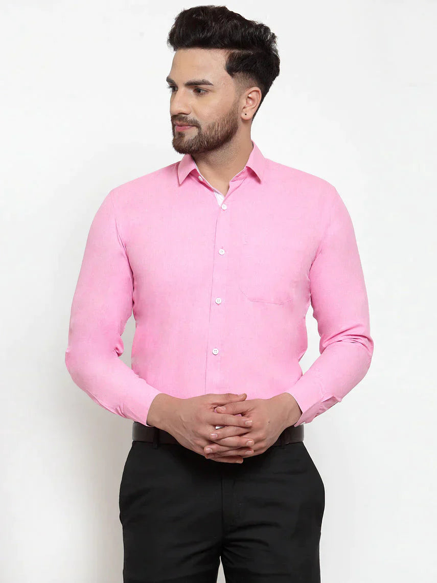 Men's Pink Formal Shirt with white detailing - Taantav